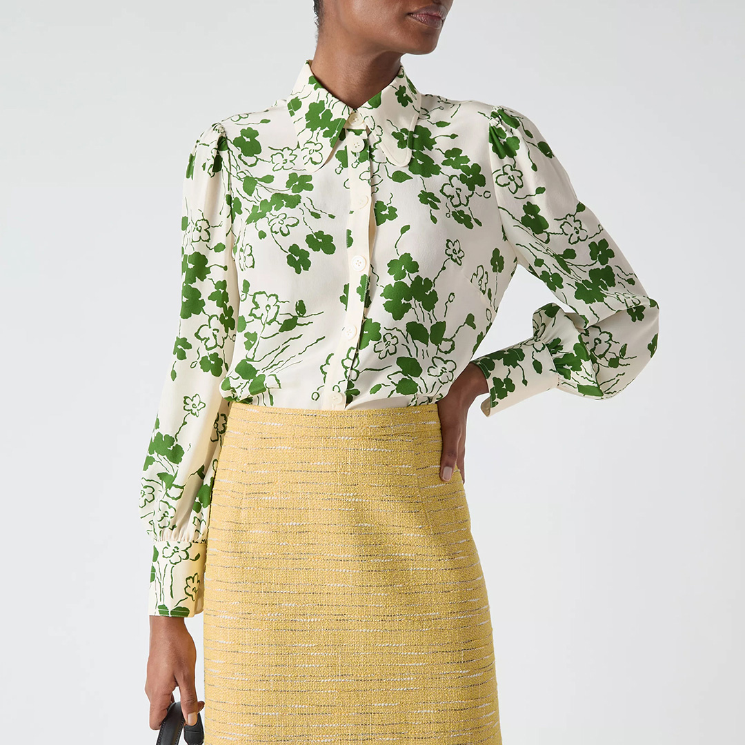 Yellow Varley Cotton Mix Textured Pencil Skirt