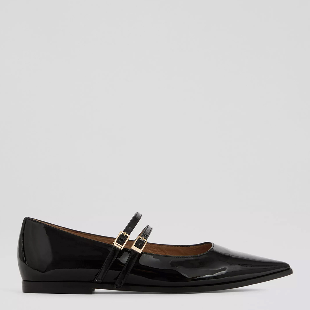 Black Lulu Patent Leather Ballerina Pumps