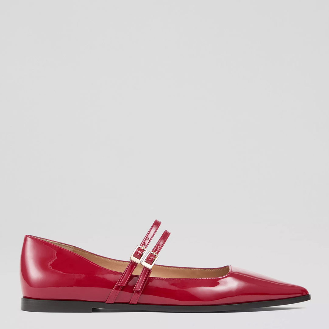 Red Lulu Patent Leather Ballerina Pumps