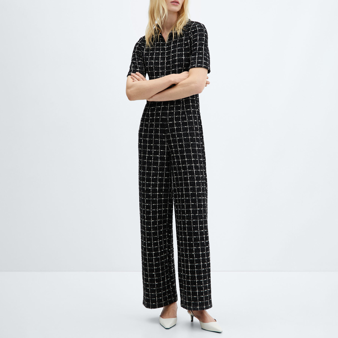 Mango Women's   Black Short-Sleeved Tweed Jumpsuit in Size S, BrandAlley