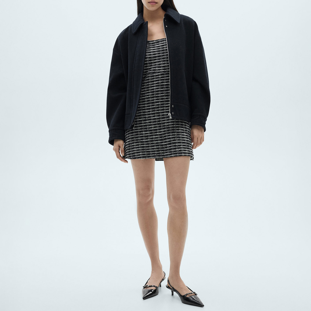 Mango Women's  Black Check Tweed Mini Dress in Size S, BrandAlley