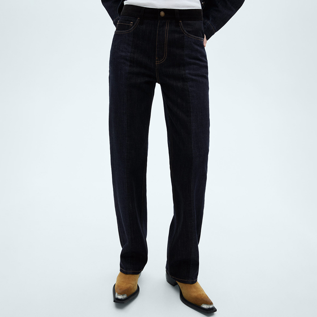 Dark Blue High Waist Straight Jeans