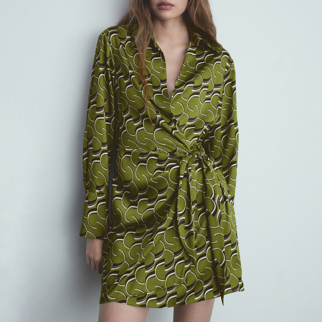 Mango Women's  Green Printed Satin Dress in Size S, BrandAlley
