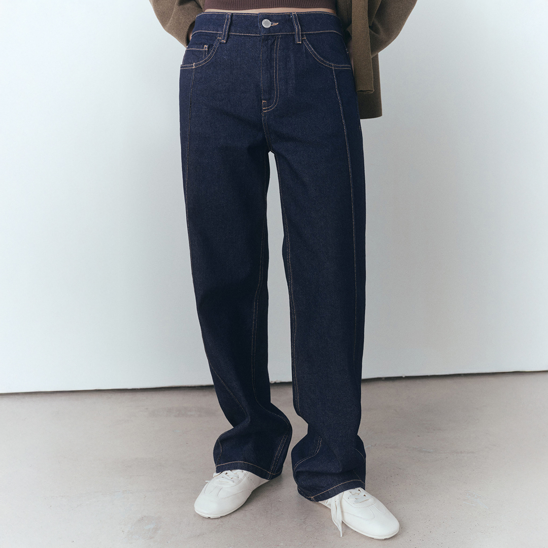 Open Blue Straight-Fit Rinse-Wash Jeans With Seams