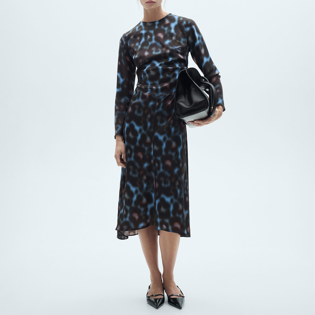 Mango Women's  Blue Printed Draped Satin Dress in Size XS, BrandAlley