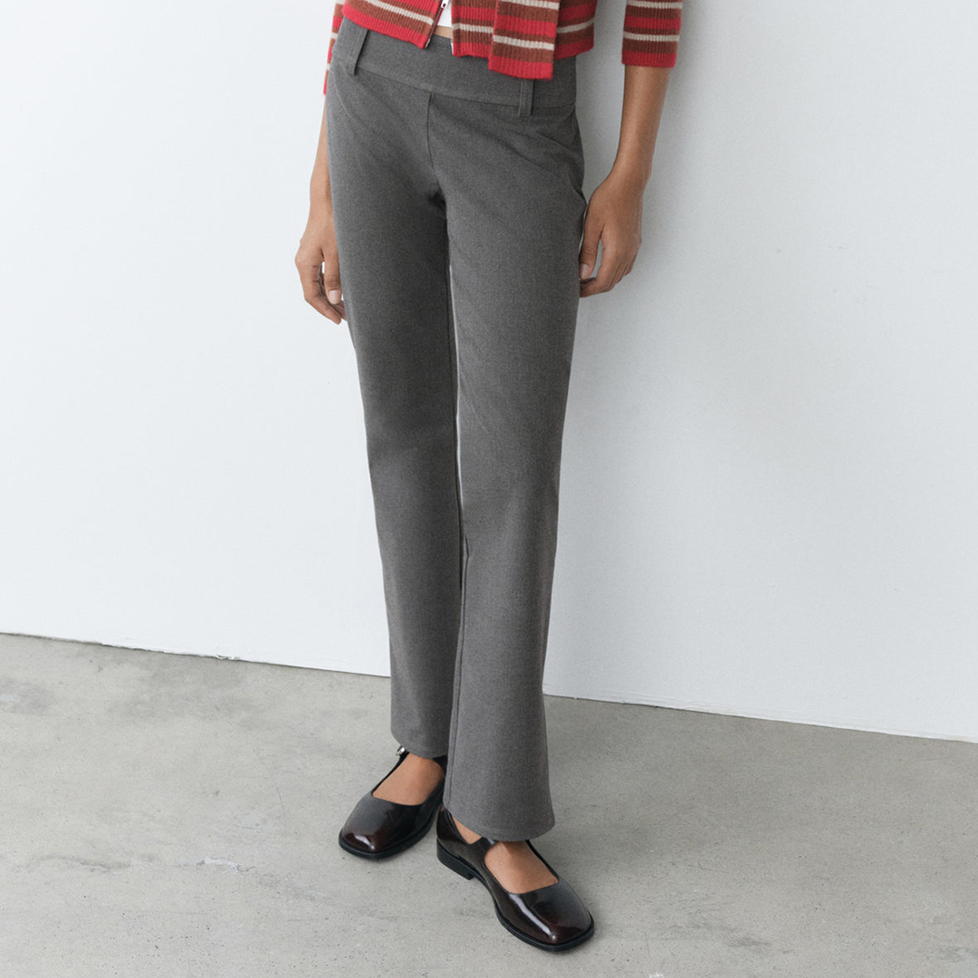 Dark Heather Grey Low-Rise Flared Trousers
