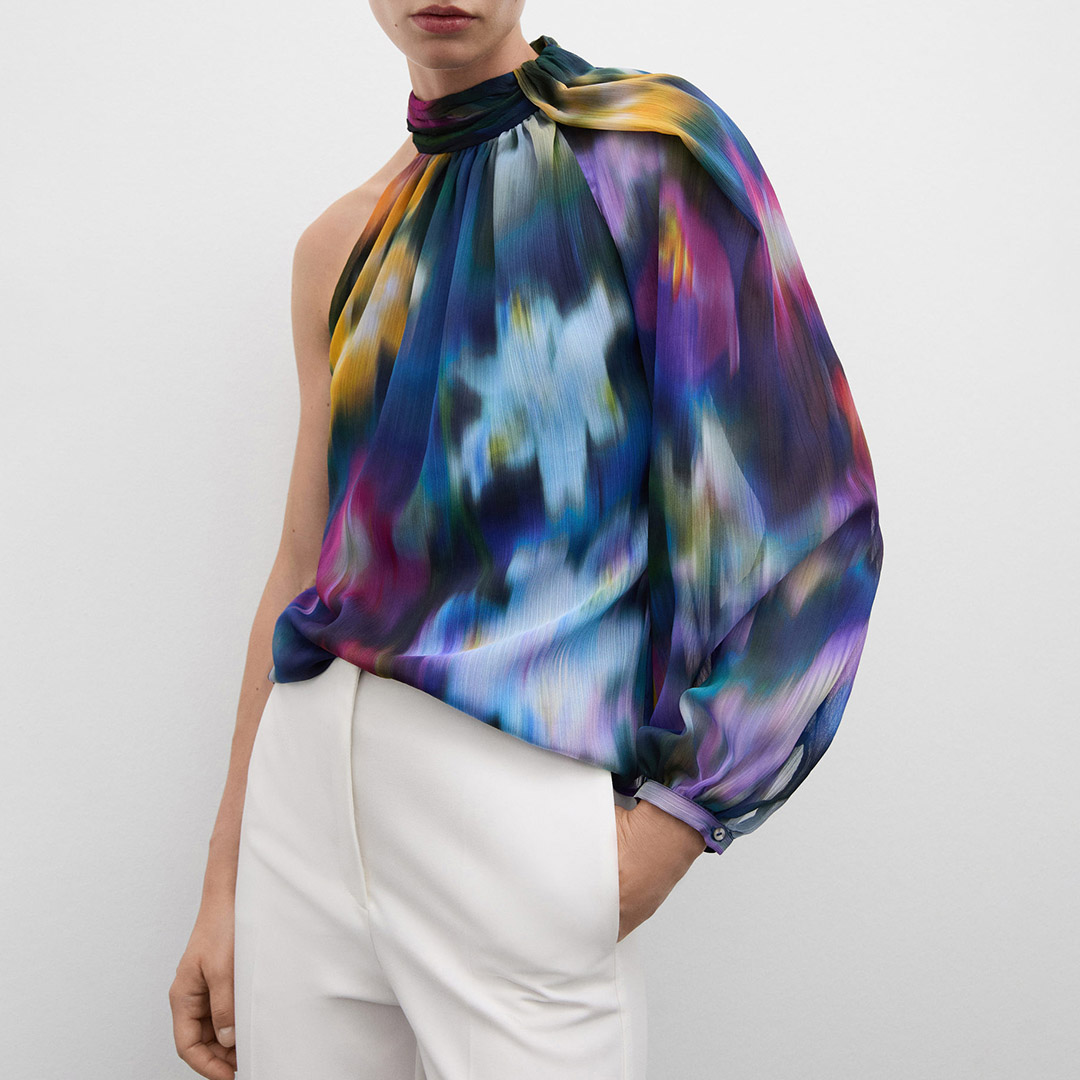 Mango Women's  Blue Asymmetrical Printed Blouse in Size S, BrandAlley
