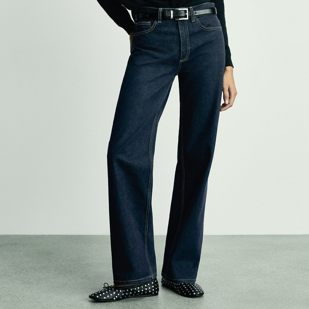 Blue Cotton High Waist Straight Jeans