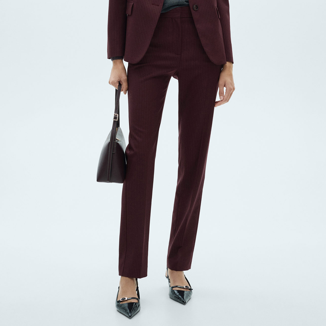 Mango Women's  Maroon Pinstripe Suit Trousers in Size 36, BrandAlley