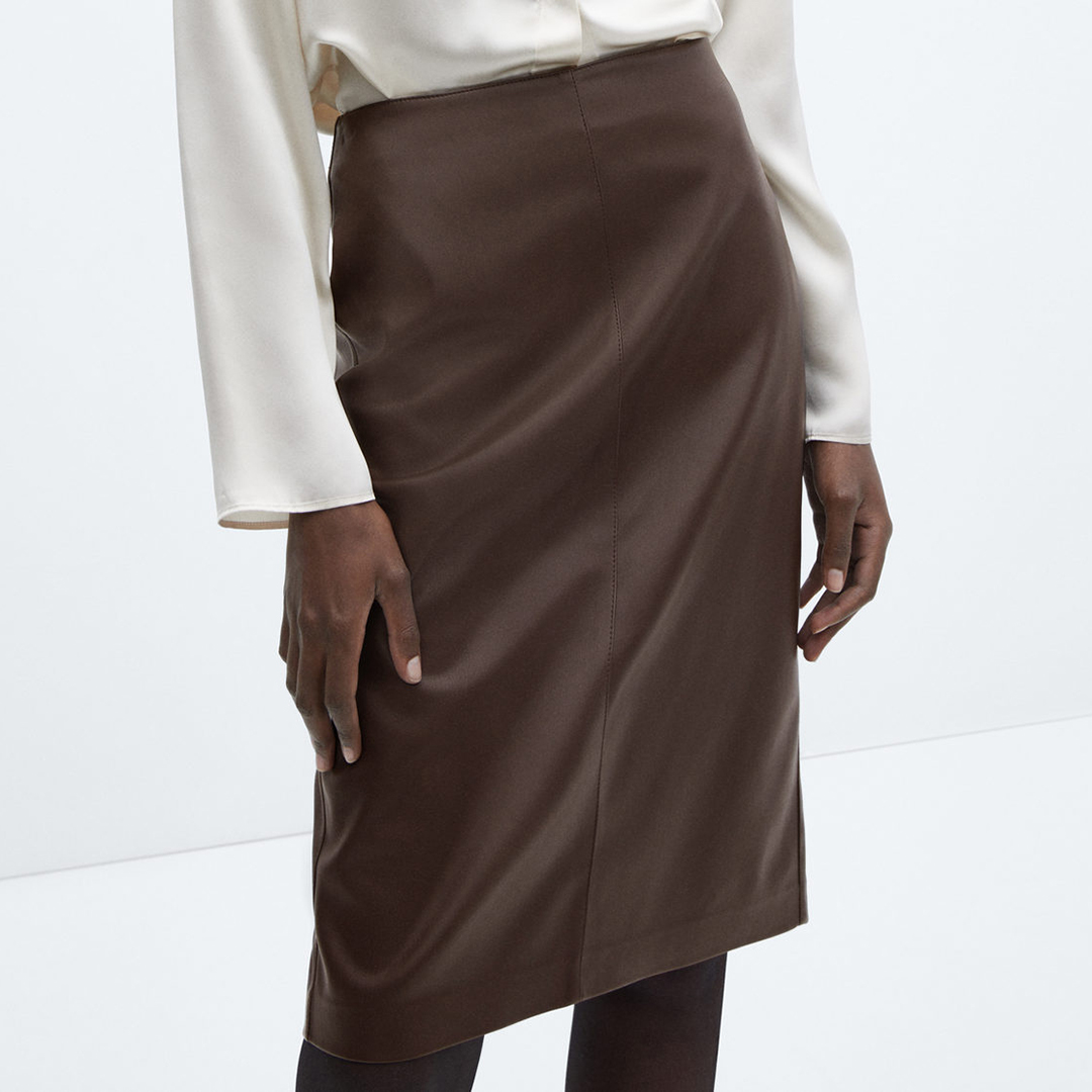 Wine Faux-Leather Pencil Skirt Wine Faux-Leather Pencil Skirt