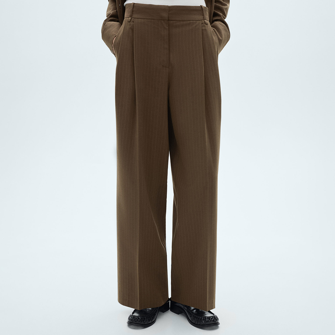 Olive Green Chalk-Stripe Trousers