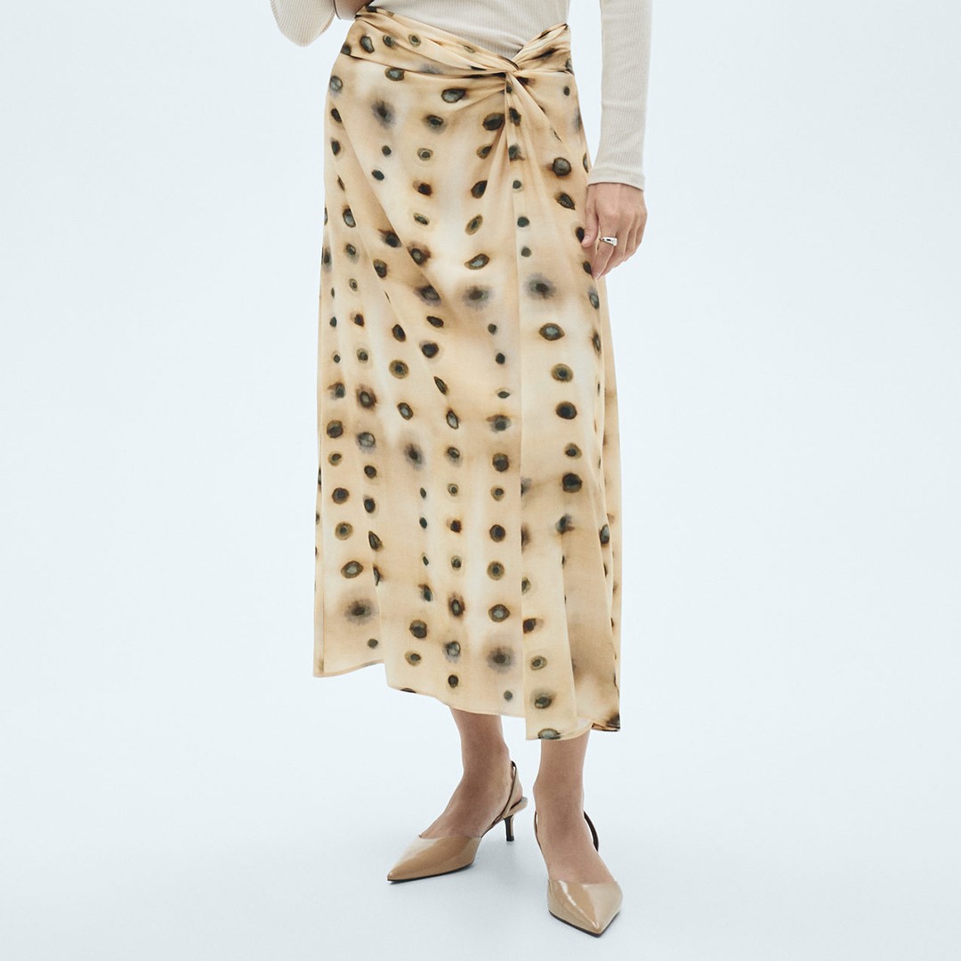 Mango Women's  Beige Polka-Dot Skirt With Knot Detail in Size XS, BrandAlley