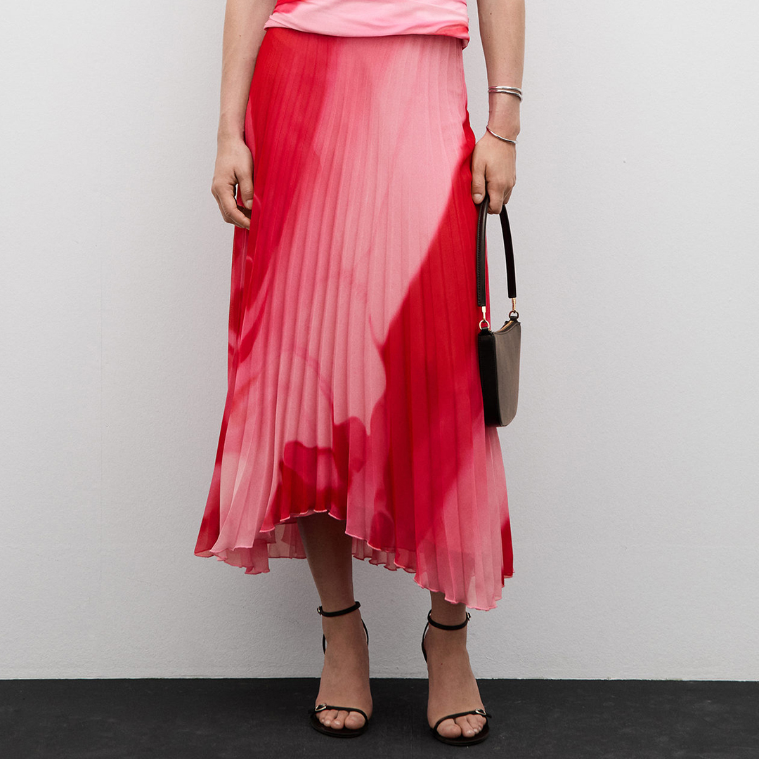 Pink Printed Pleated Skirt