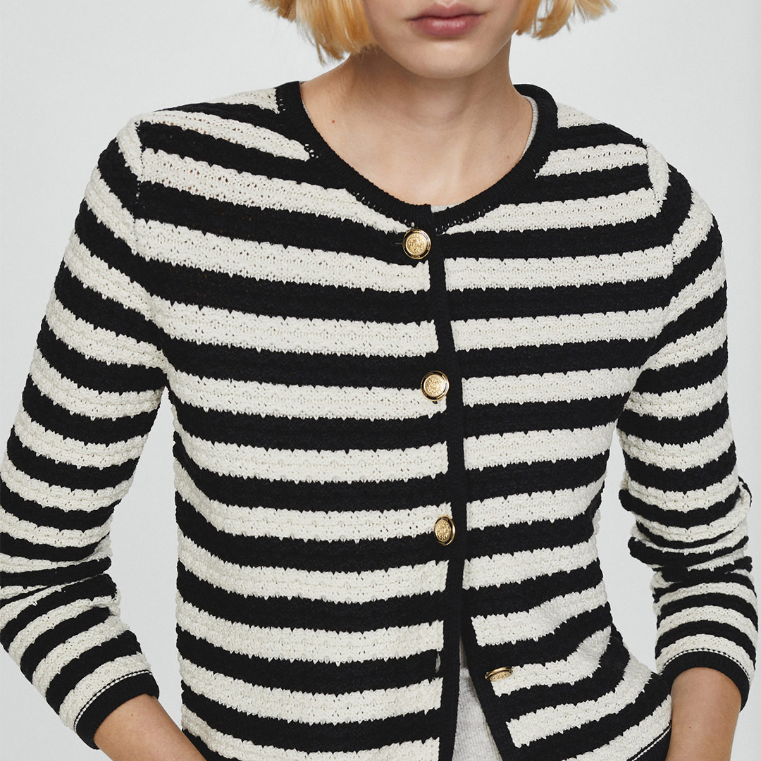 Mango Women's  Off White Striped Cardigan With Jewel Buttons in Size XXS, BrandAlley