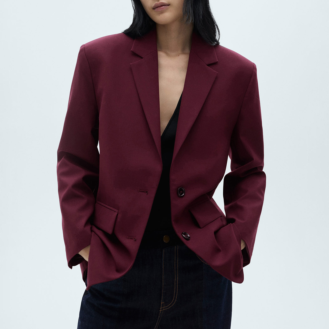 Mango Women's  Red Wool Blend Jacket With Pronounced Shoulders in Size XS, BrandAlley