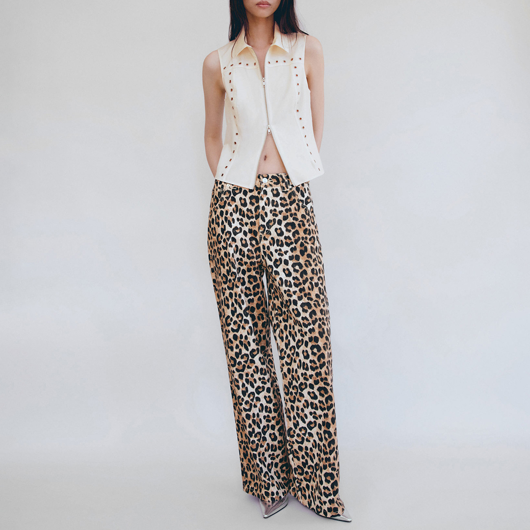 Mango Women's   Beige Cotton Studded Top With Zip in Size M, BrandAlley