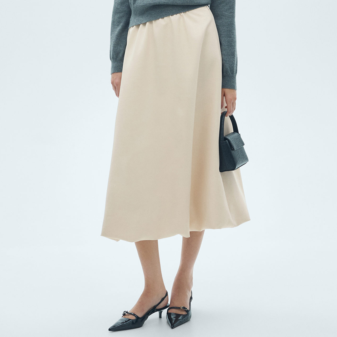 Mango Women's  Ecru Flared Midi-Skirt in Size 36, BrandAlley