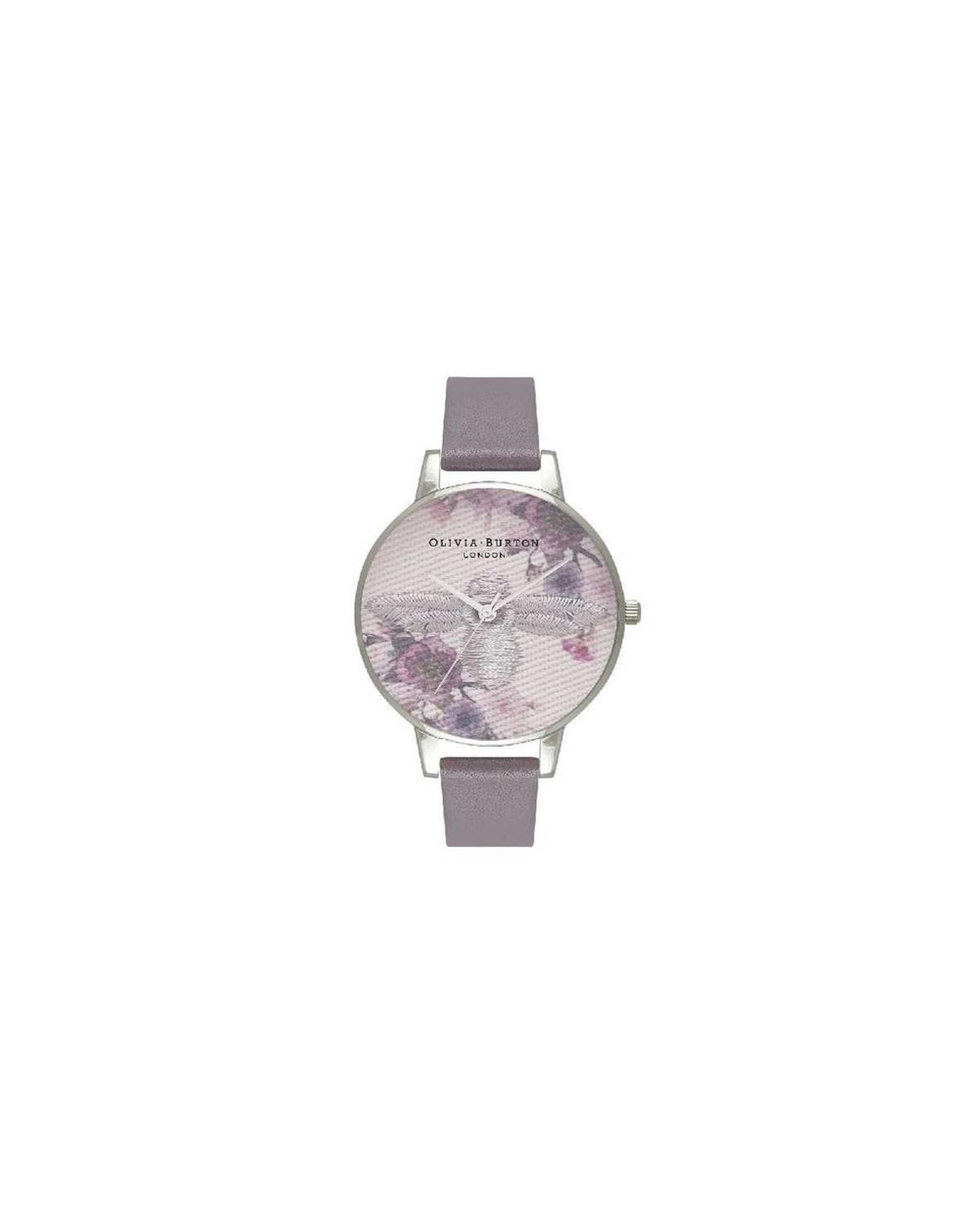Olivia Burton Women's  Floral Bee Watch Purple Leather Strap Wo - Gray Watches , BrandAlley