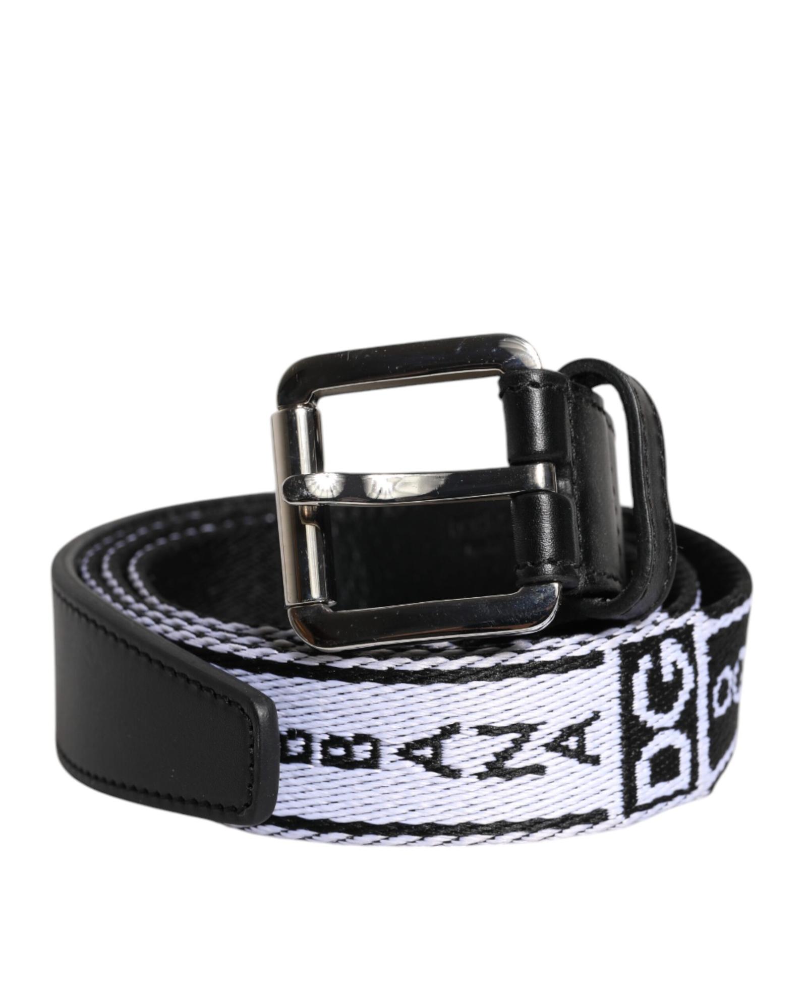 Woven Leather Belt with Buckle- Blackwhite Woven Leather Belt with Buckle- Blackwhite