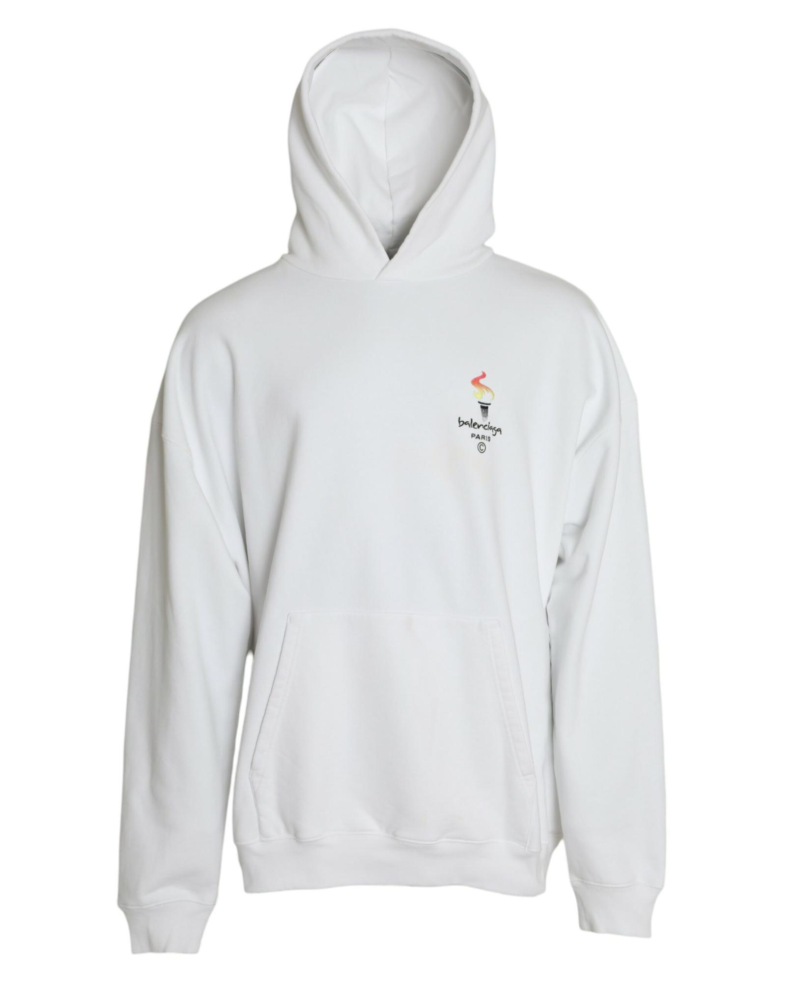 Olympic Torch Logo Hoodie Oversized Knitwear - White Sweaters