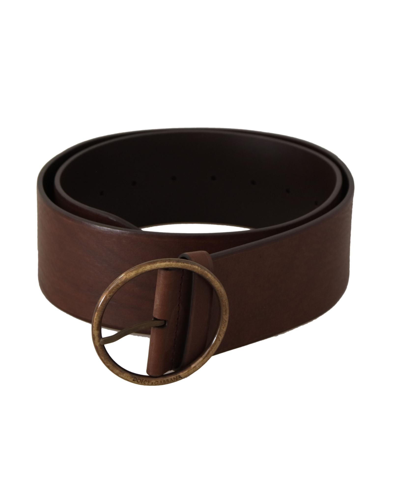 Dolce & Gabbana Leather Belt Brown Circular Buckle Wo