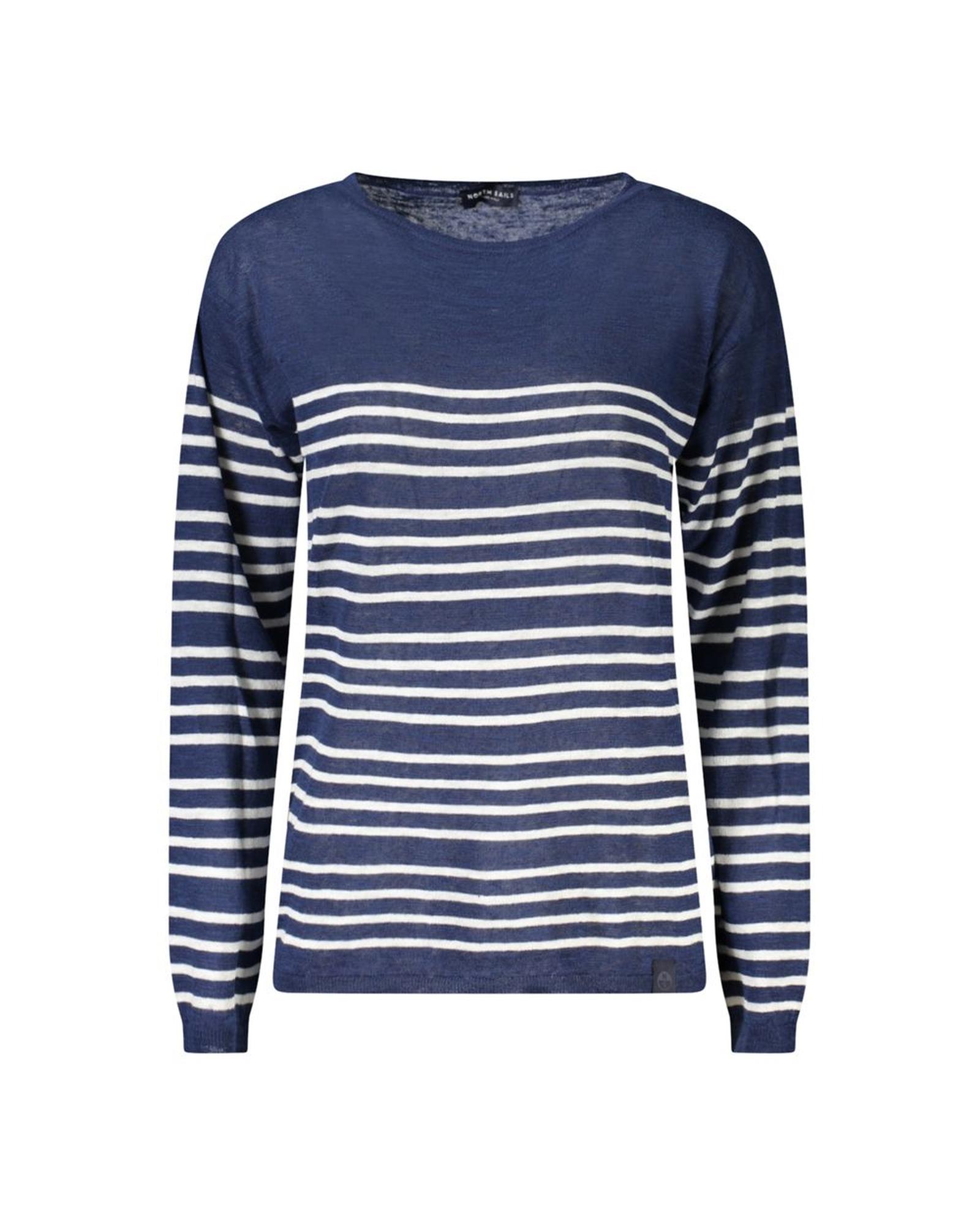 Striped Linen Cotton Sweater Wo - Blue