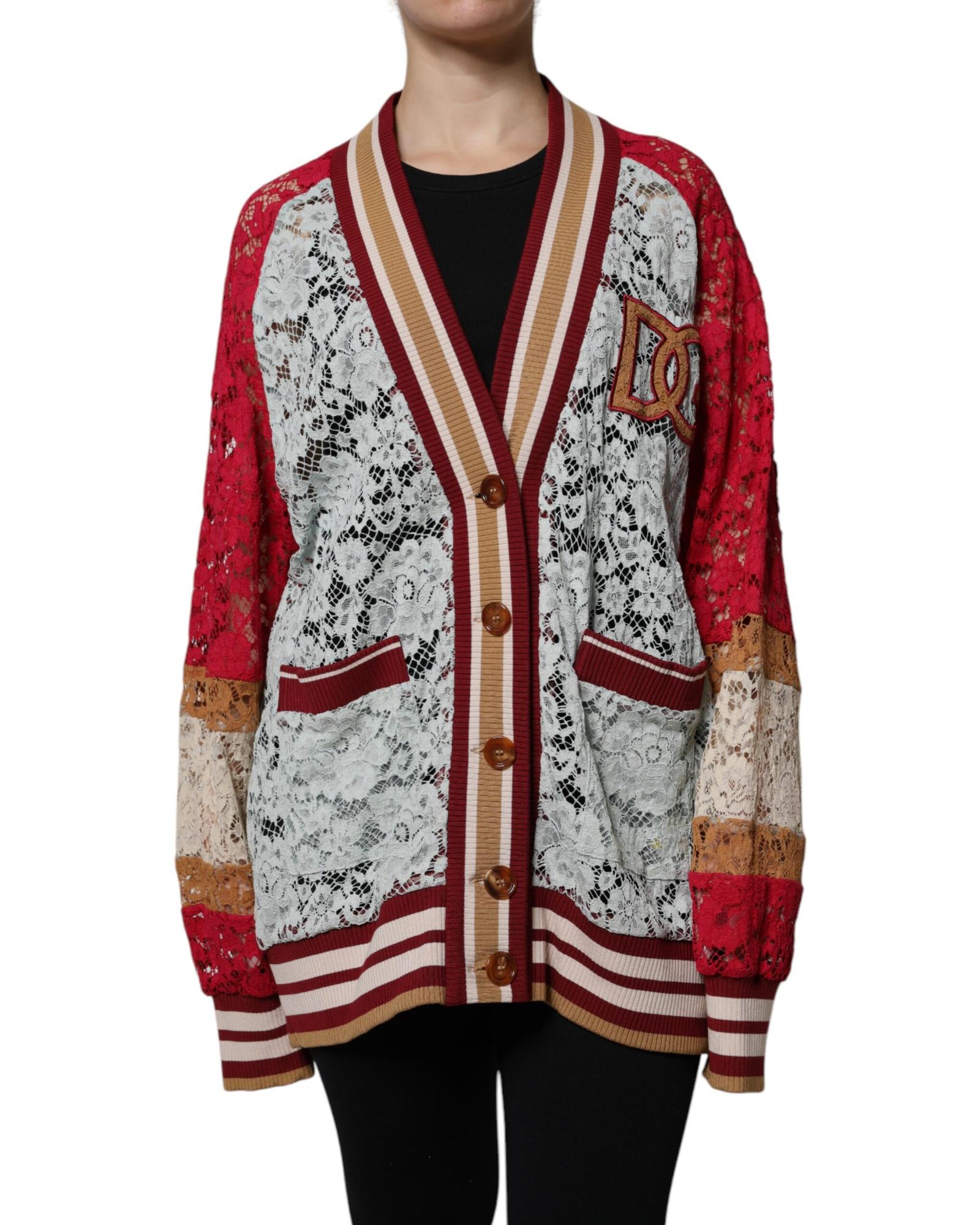 Lace Cardigan Knitwear Patchwork Wo - Multicolor Sweaters