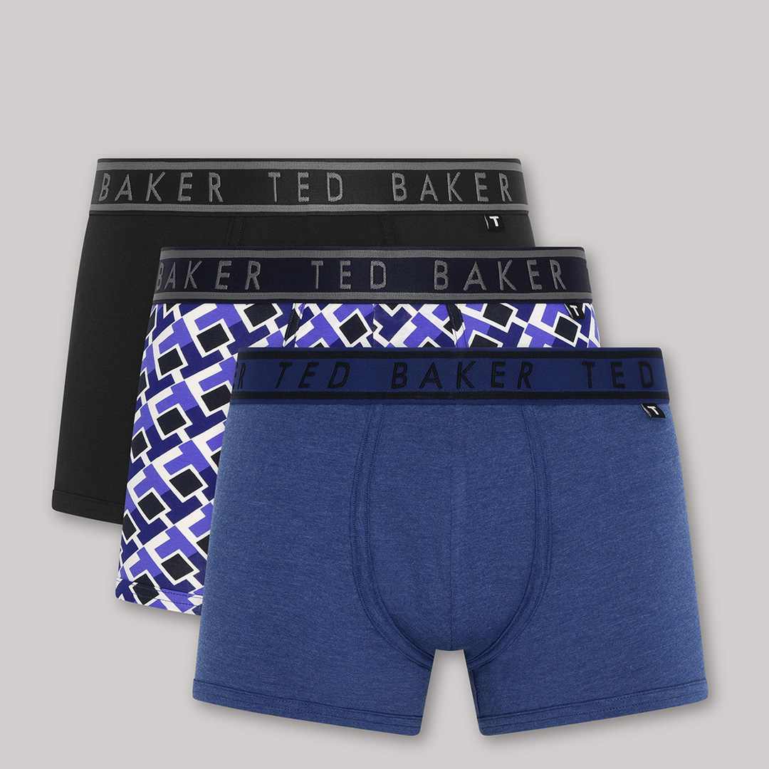Ted Baker Men's    Blue 3-Pack Cotton Trunks in Size M, BrandAlley