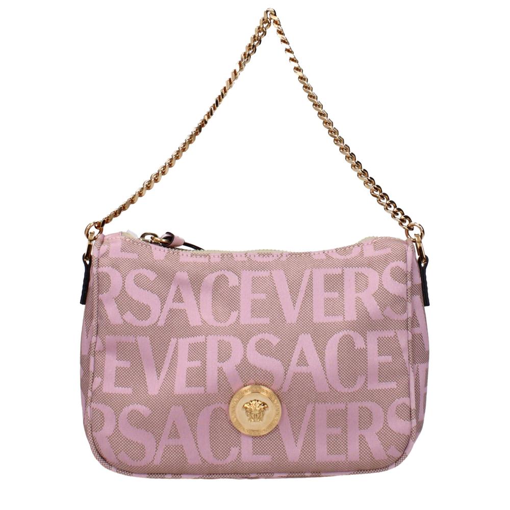 Fabric Handbag with Logo and Removable Shoulder Strap Wo - Pink
