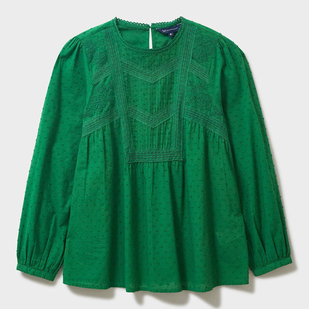 Green Delphine Embroided Cotton Blouse