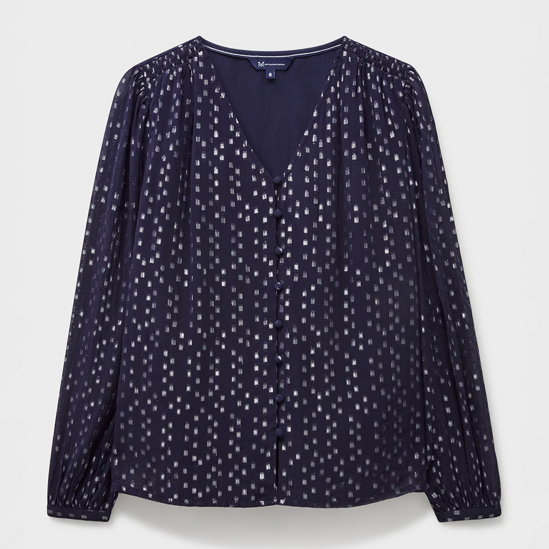 Navy Lola Metallic Print Blouse