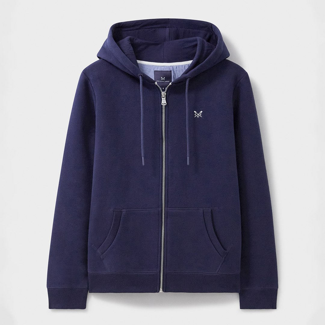 Navy Heritage Zip Through Cotton Blend Hoodie