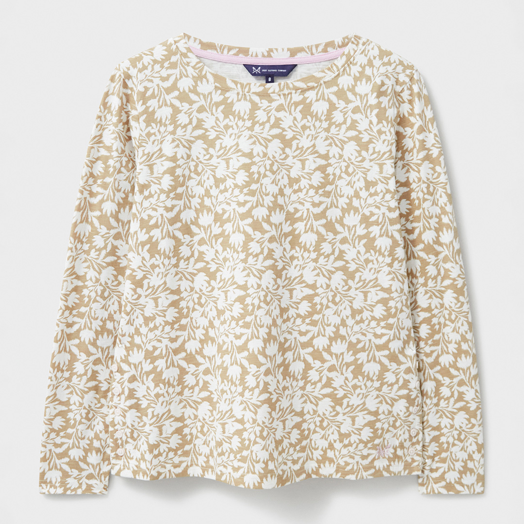 Beige/White Cassandra Floral Print Cotton Top