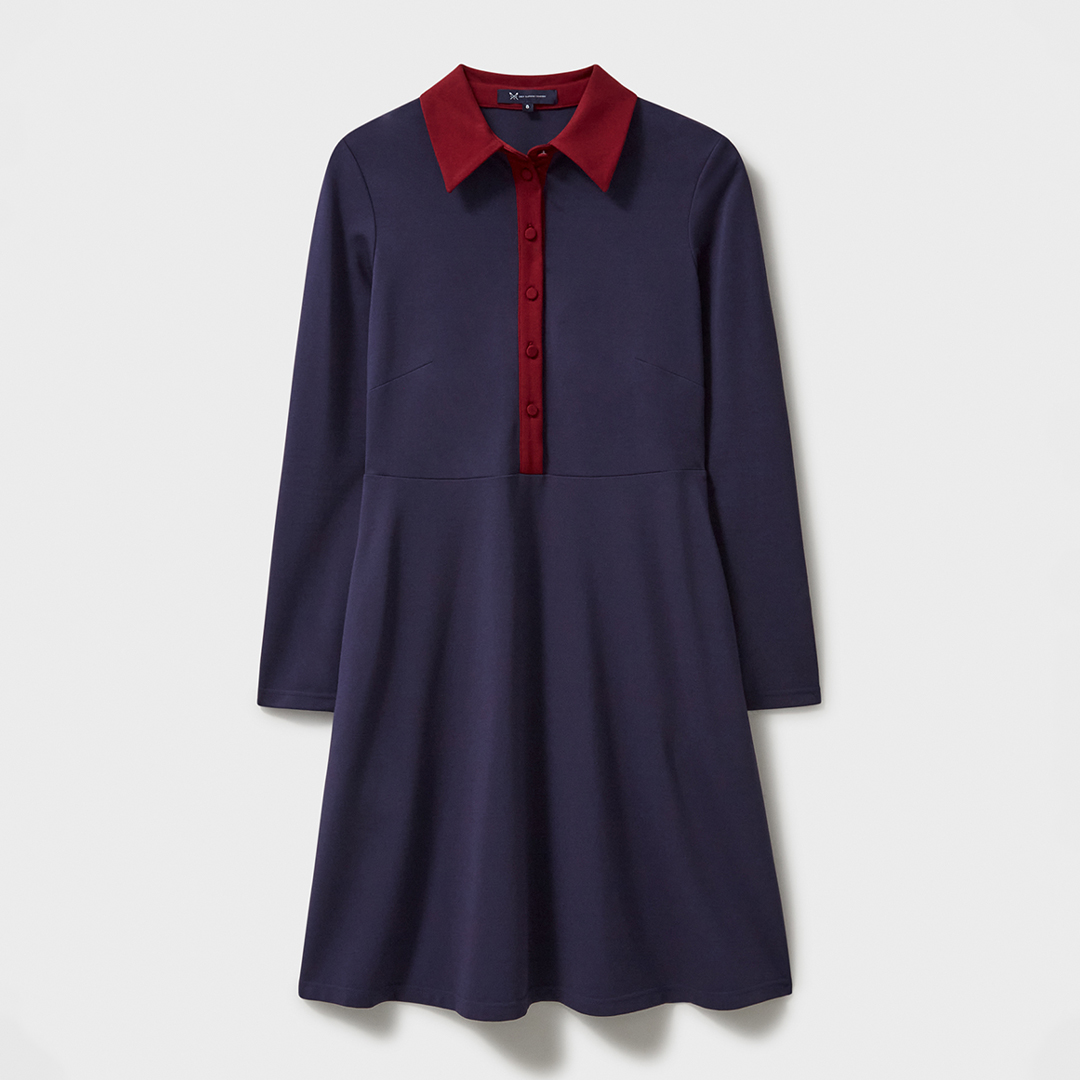 Navy/ Red Contrast Collar Dana Ponte Mini Dress