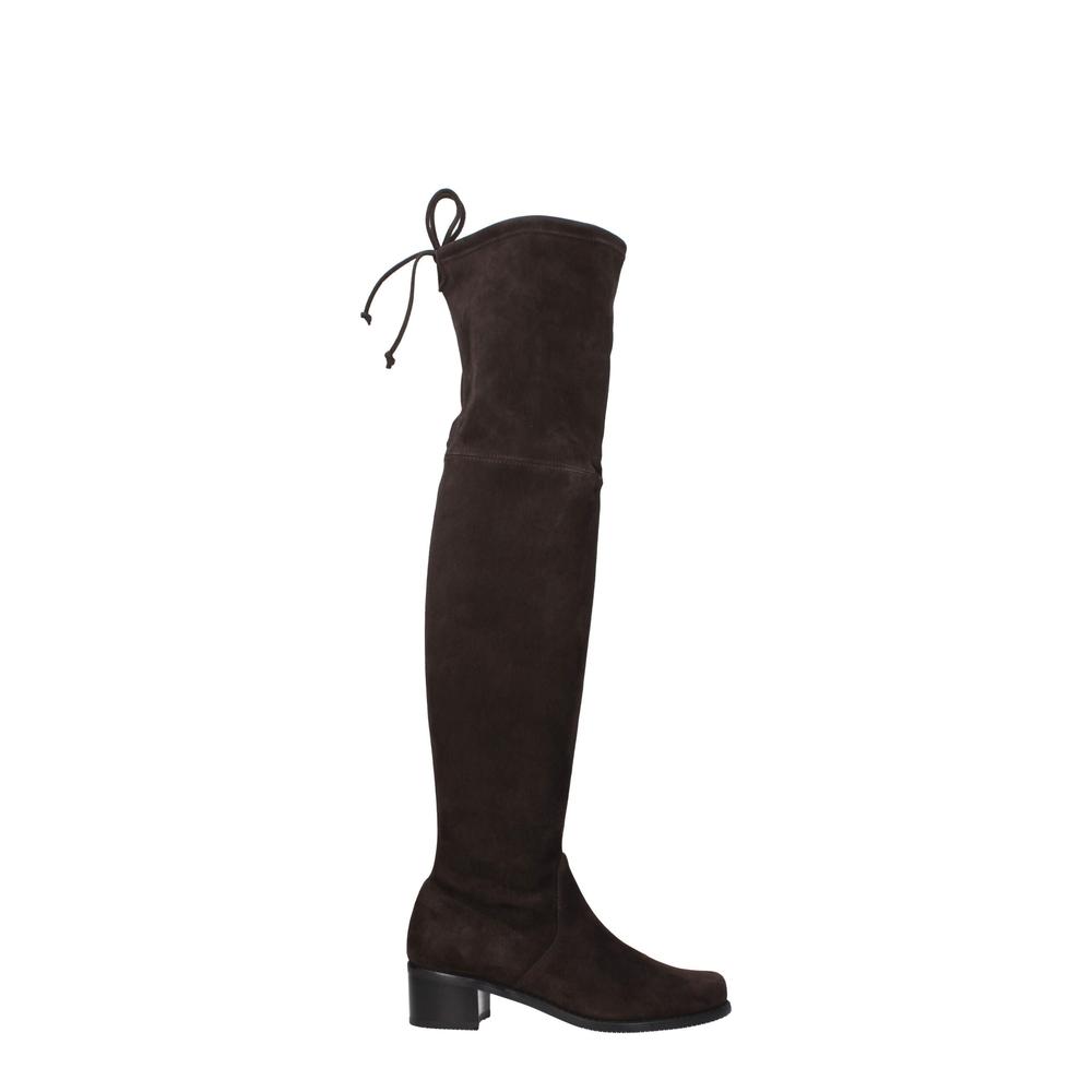 Vintage Effect Suede Leather Boots with Mid Heels Wo - Brown