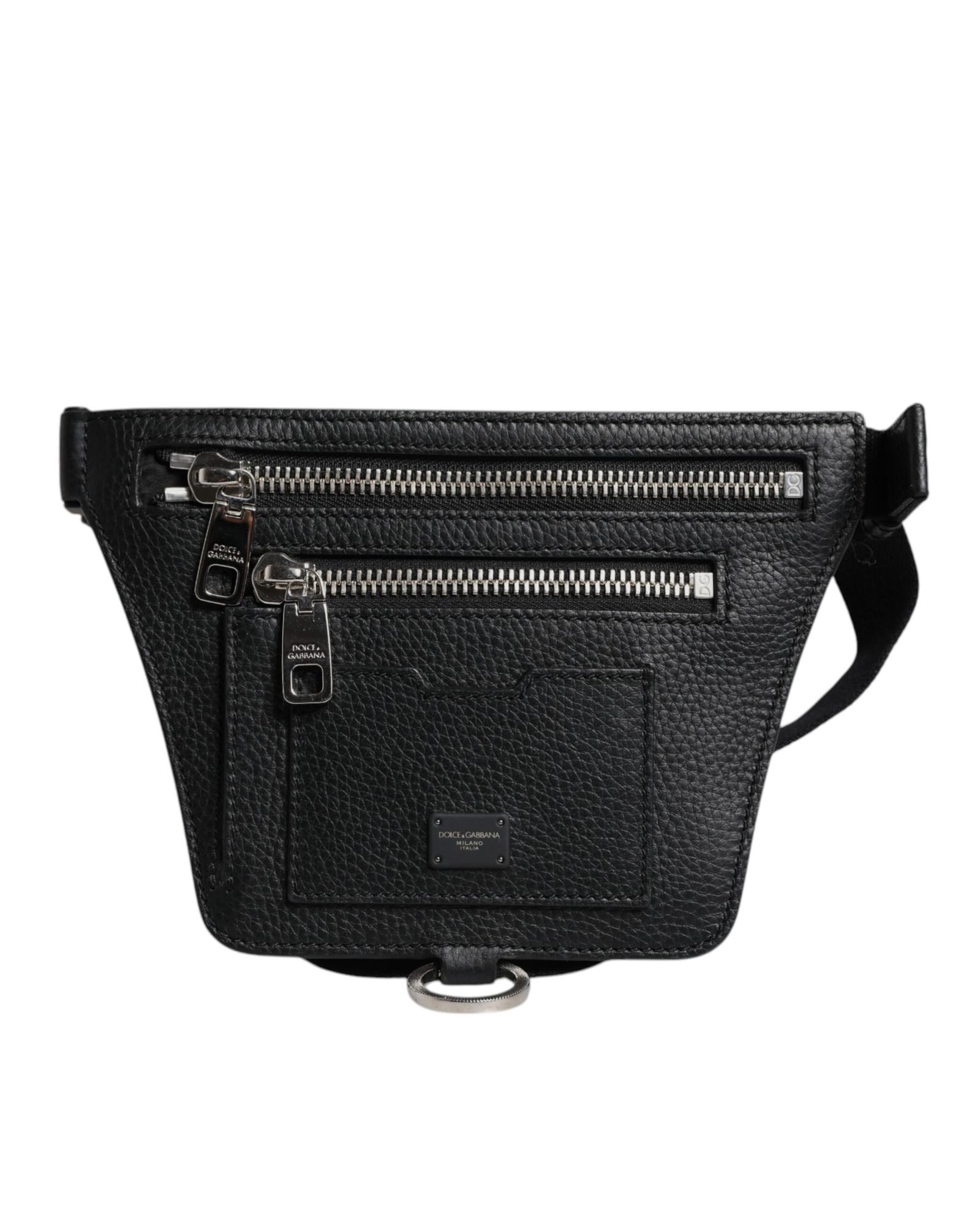 Leather Belt Bag with Multiple Compartments – Black Leather Belt Bag with Multiple Compartments – Black