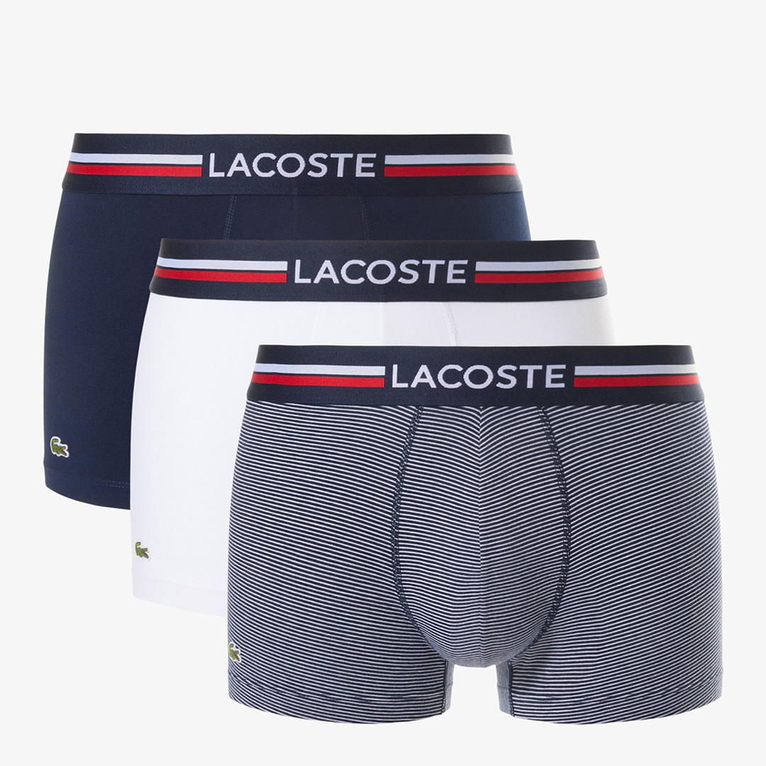 Lacoste Men's    Navy 3 Pack Stripe Trunks in Size S, BrandAlley