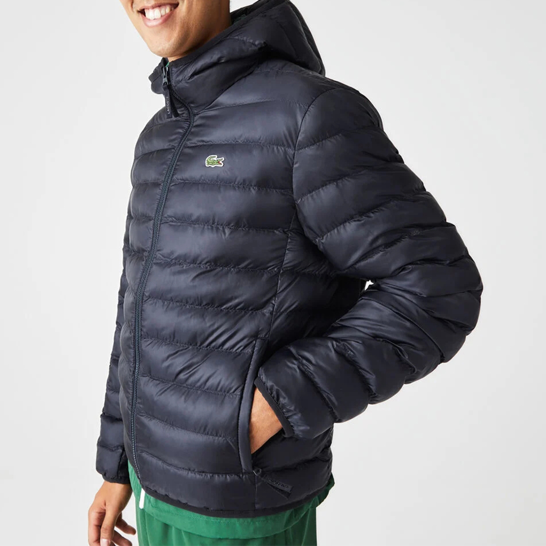 Lacoste Black Hooded Padded Down Jacket - Size M