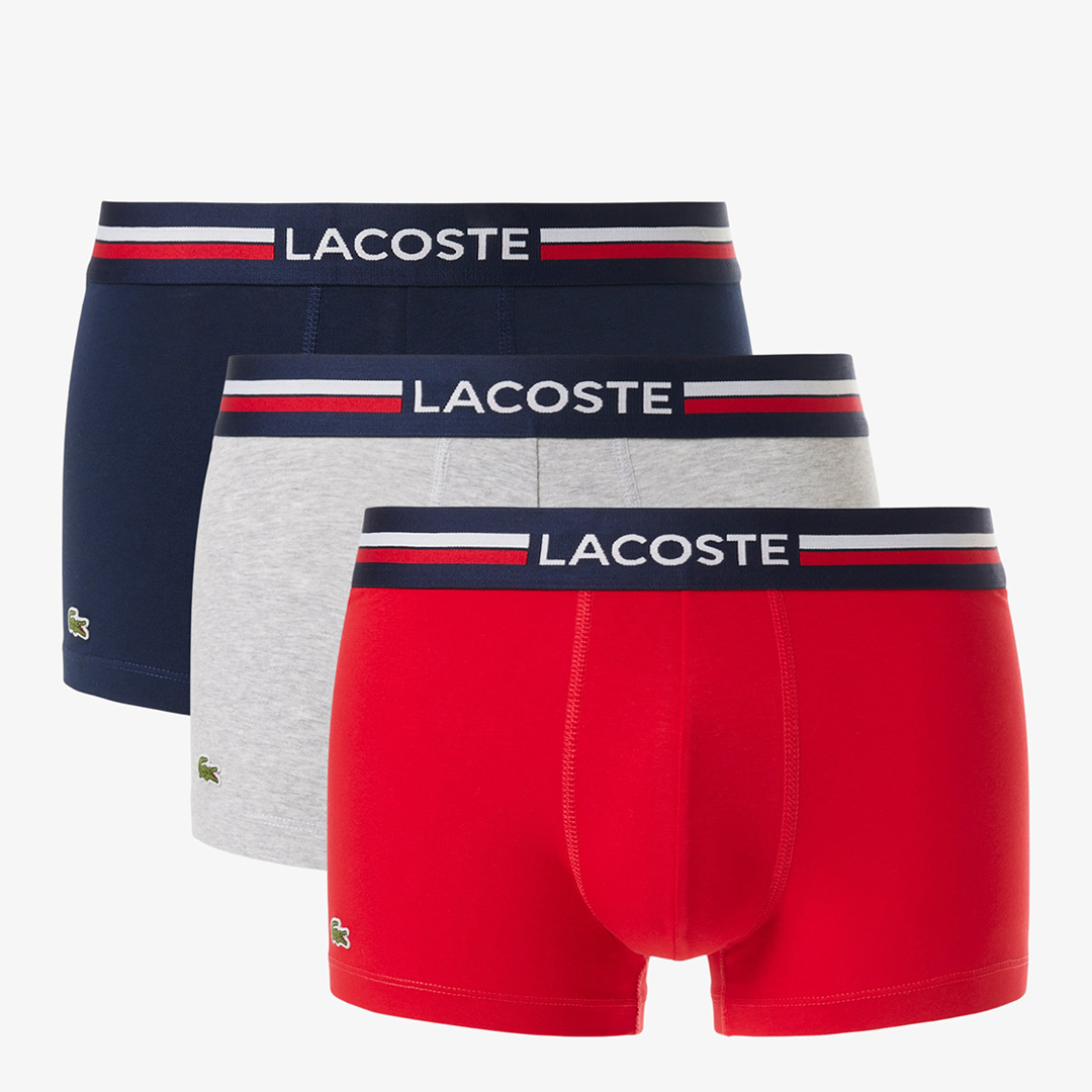 Lacoste Men's  Red  3 Pack Stripe Trunks in Size M, BrandAlley