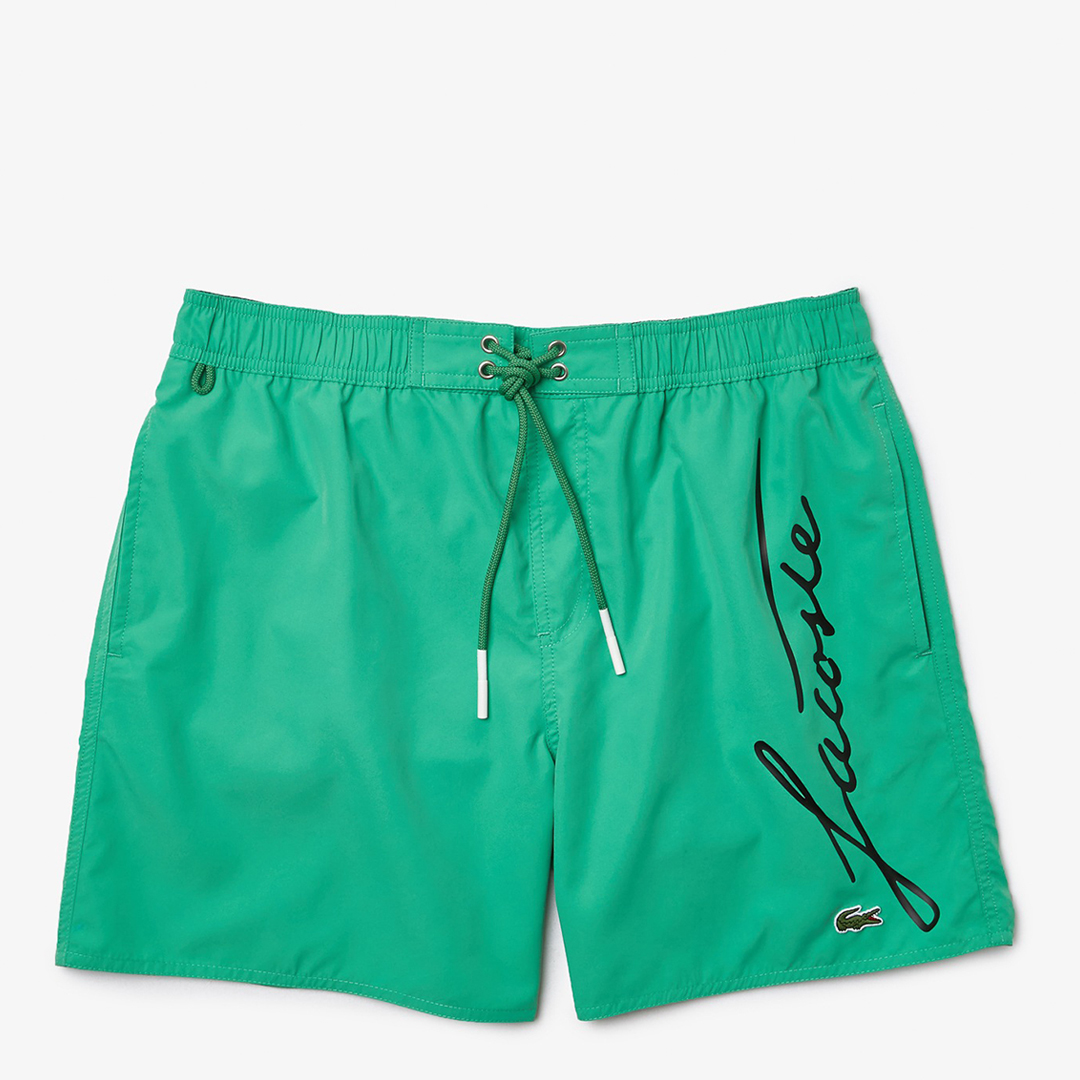 Lacoste Green Script Drawstring Swim Shorts - Size M
