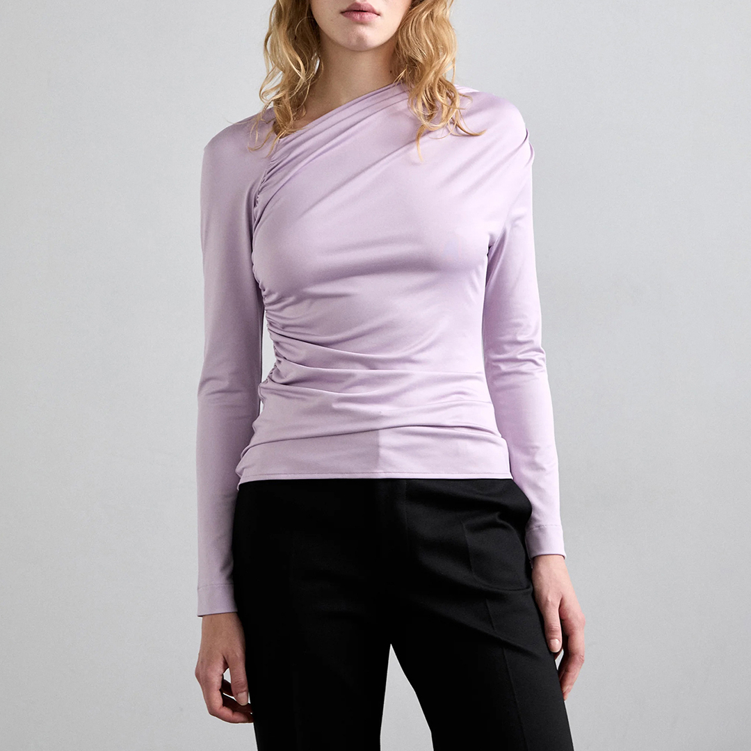 Lilac Asymmetric Drapey Ruched Top