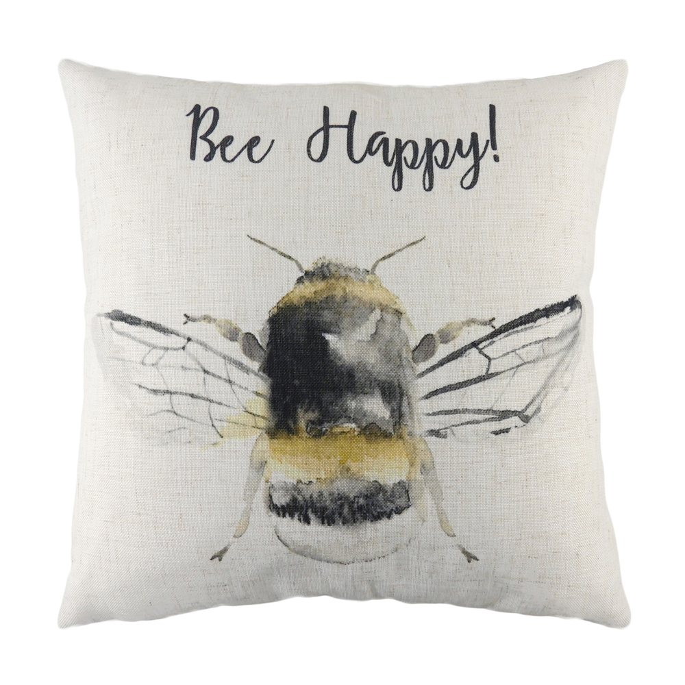 Evans Lichfield   Bee Happy Printed 43 x 43cm Cushion White in Size 43, BrandAlley