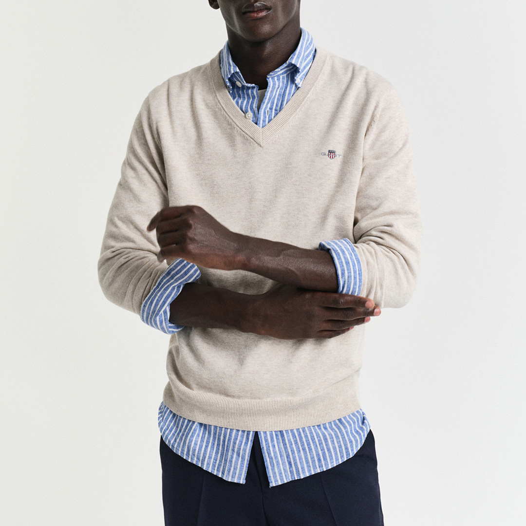 Cream V-neck Regular Sweater