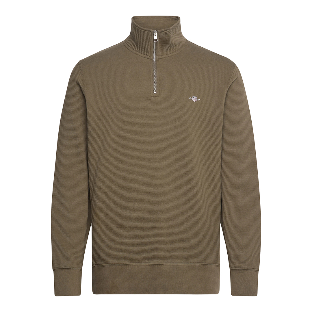 Khaki Textured Half Zip Sweater