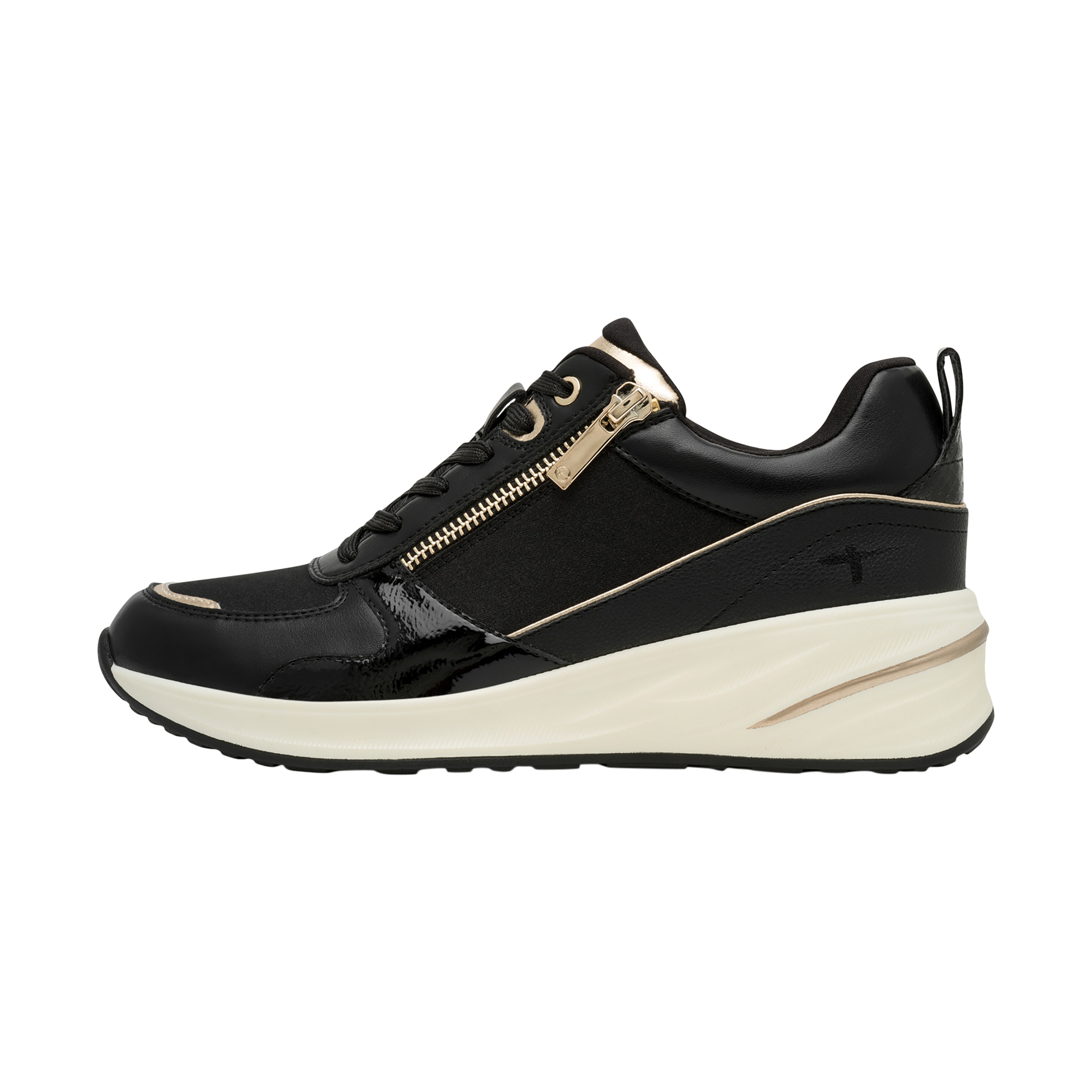 Tamaris Women's   Black Gold Platform Trainers Sneaker Zip Lace-Up Running Shoes in Size 39, BrandAlley