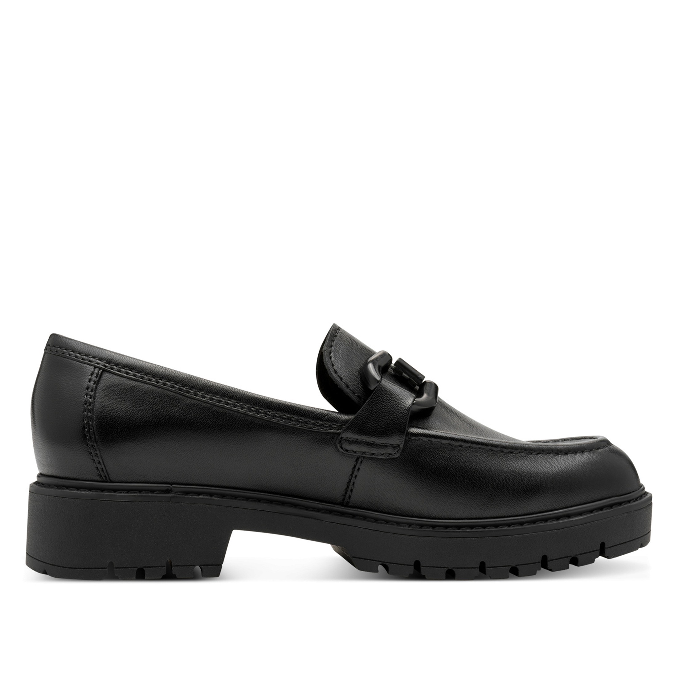 Tamaris Women's   Black Leather Loafers Slip-On Platform Shoes in Size 37, BrandAlley