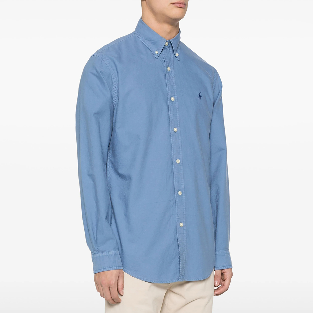 Blue Custom Slim Garment Dyed Shirt