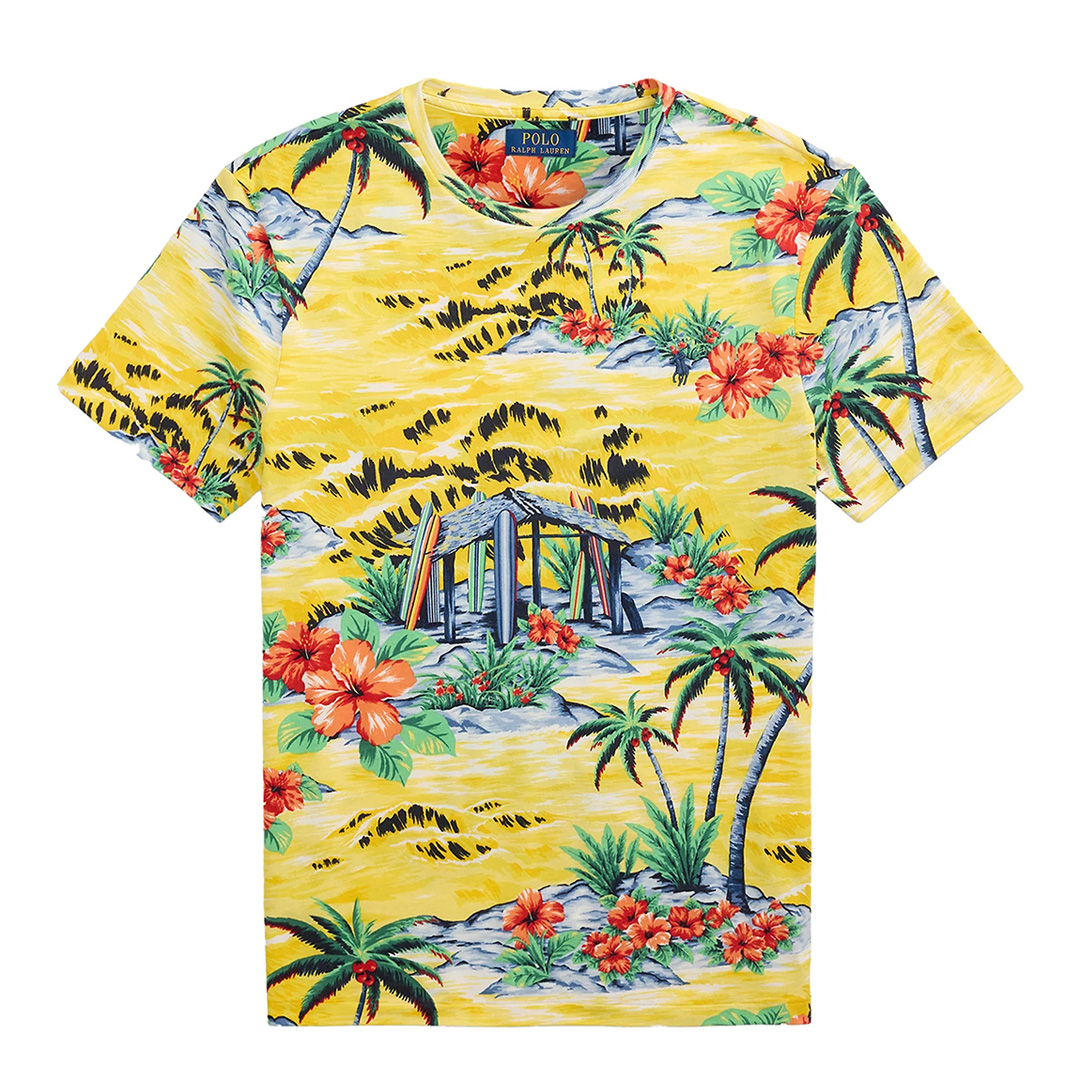 Yellow Hawaiian Print Cotton T-shirt