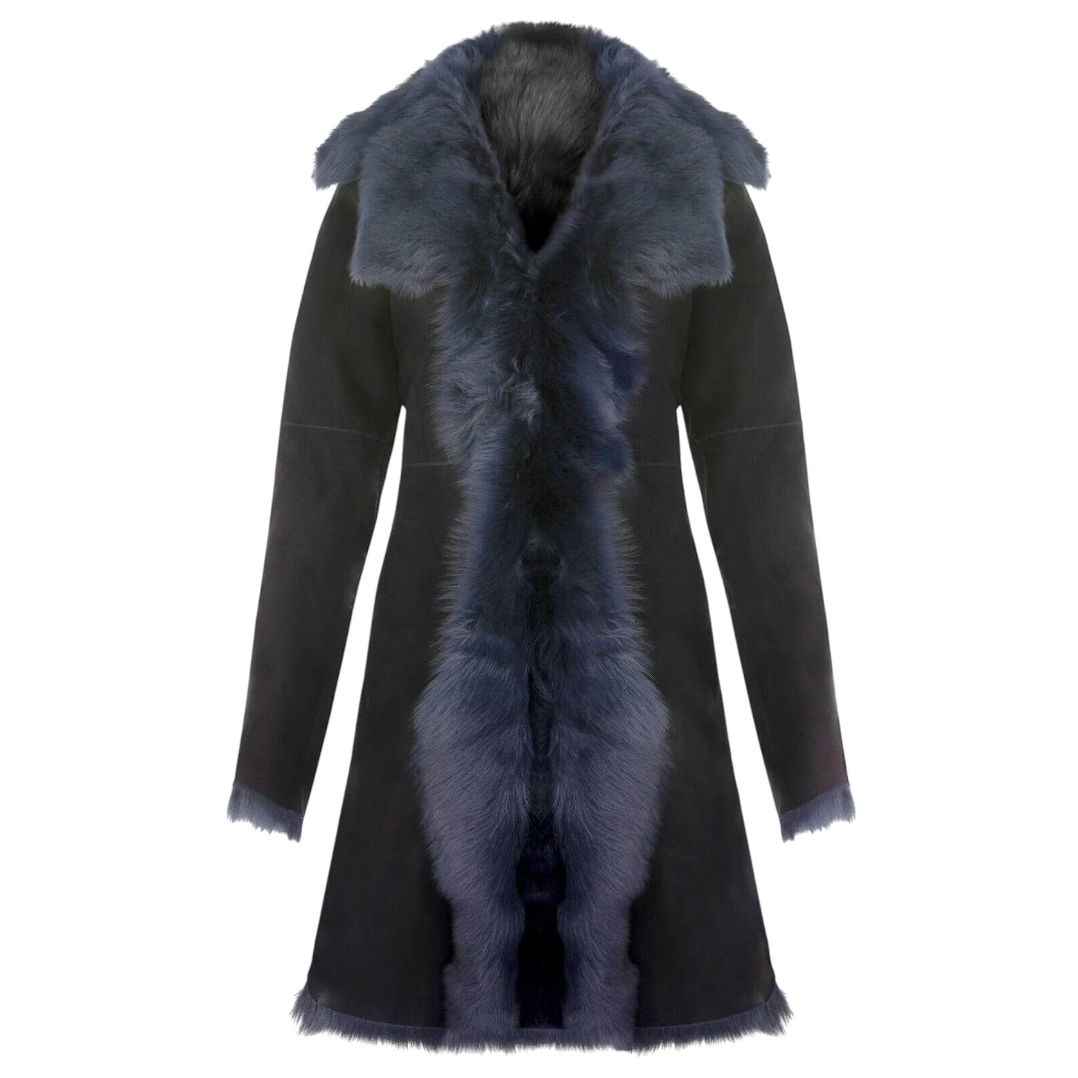 Infinity Leather Women's   Navy Suede Toscana Sheepskin Trench Coat-Rochester in Size XL, BrandAlley