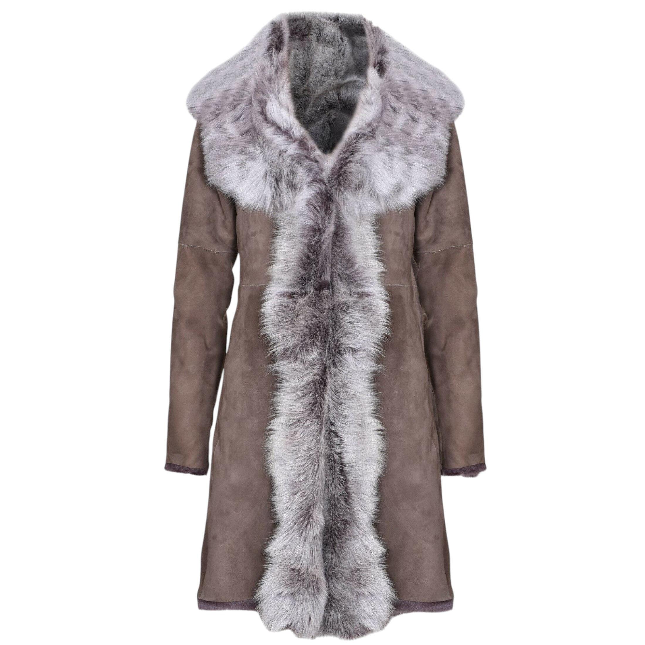 Infinity Leather Women's   Grey Suede Toscana Sheepskin Trench Coat-Rochester in Size XL, BrandAlley